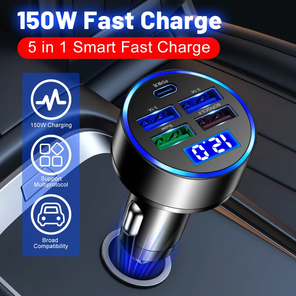 Fast Charging 150W 5 Ports Car Charger PD QC3.0 ryshop