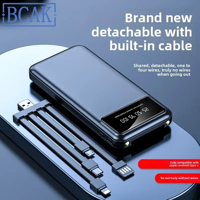 BCAK 20000mAh Mini Power Bank with Built-in Cable and Fast Charging ryshop