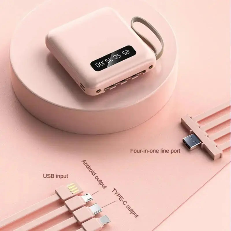 Mirror Screen Mini Fast Charge 20000mAh Power Bank with Built-In Cables ryshop