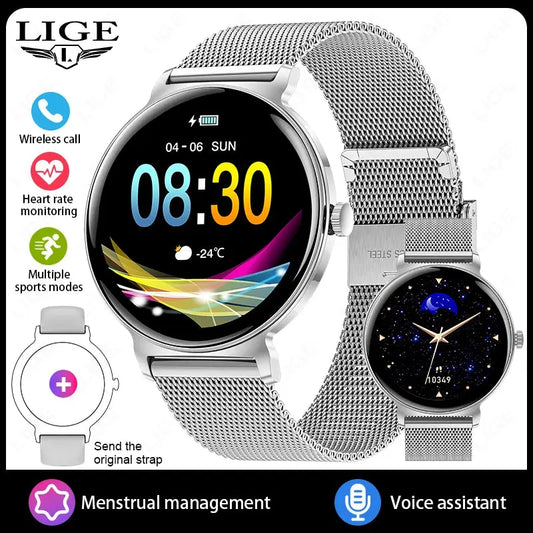 LIGE New 8mm Ultra Slim 1.27" HD Smart Watch Women Heart Rate Female Menstrual Period Health Monitor BT Call Fashion Smartwatch ryshop