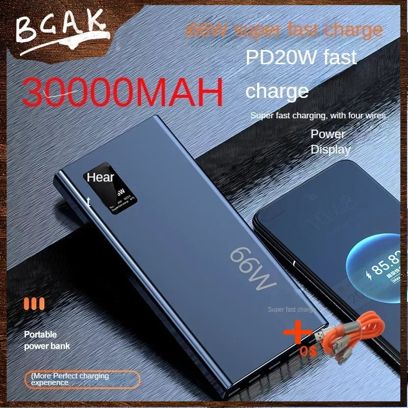 BCAK 30000mAh Fast Charging Power Bank with Built-in Cable ryshop