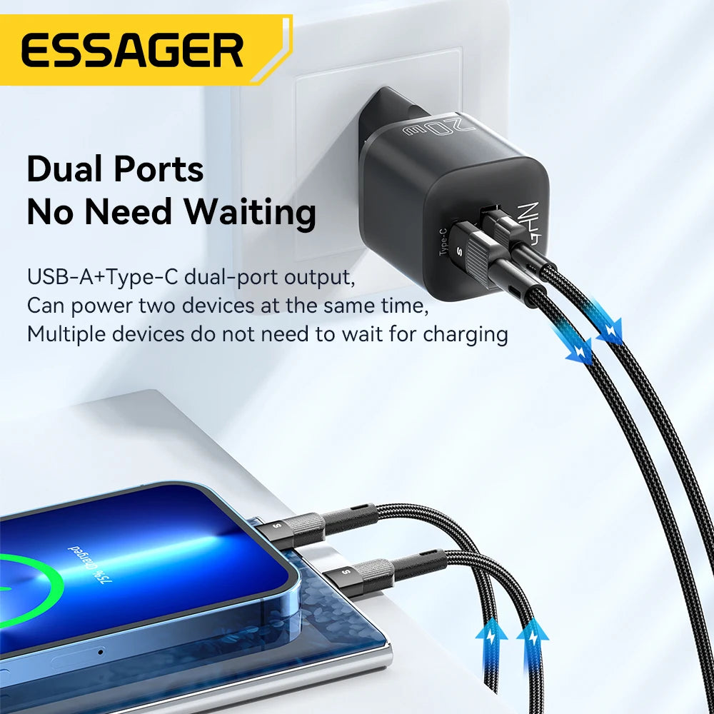 Essager 20W GaN USB Type C Charger - Fast Charge for Phones and Tablets ryshop