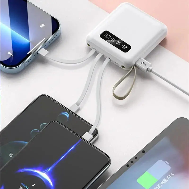 Mirror Screen Mini Fast Charge 20000mAh Power Bank with Built-In Cables ryshop