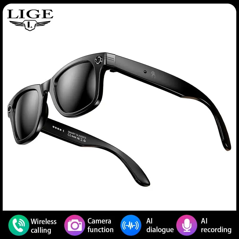 LIGE AI Smart Glasses 720P Camera Video Recorder Bluetooth Call 260mAh Battery Voice Assistant Control Sunglasses For Men Women ryshop