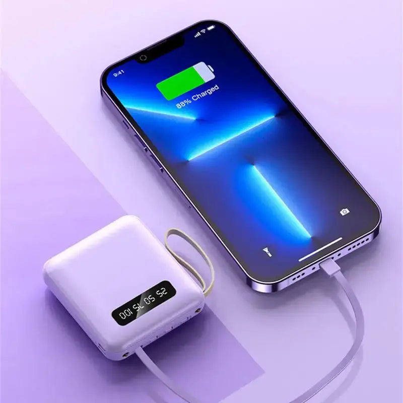 Mirror Screen Mini Fast Charge 20000mAh Power Bank with Built-In Cables ryshop