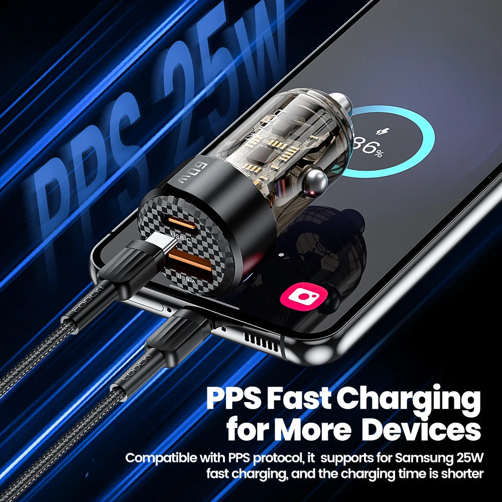 Toocki Transparent USB Type C Car Charger PD QC 3.0 Fast Charging 60W ryshop