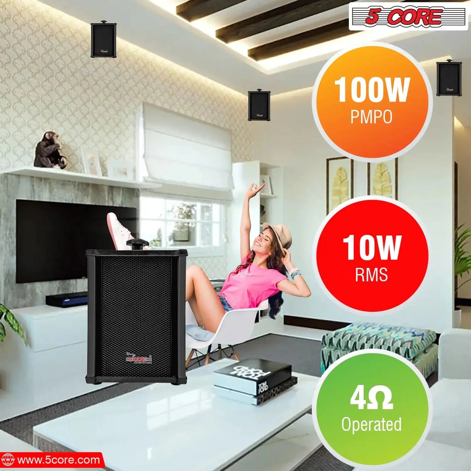5Core Outdoor Speakers Stereo In Wall 100W Peak Passive Home Audio System ryshop