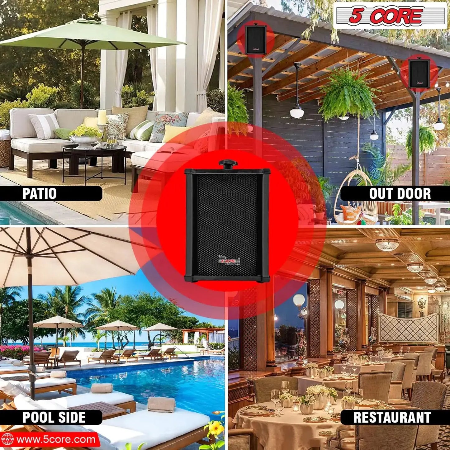 5Core Outdoor Speakers Stereo In Wall 100W Peak Passive Home Audio System ryshop