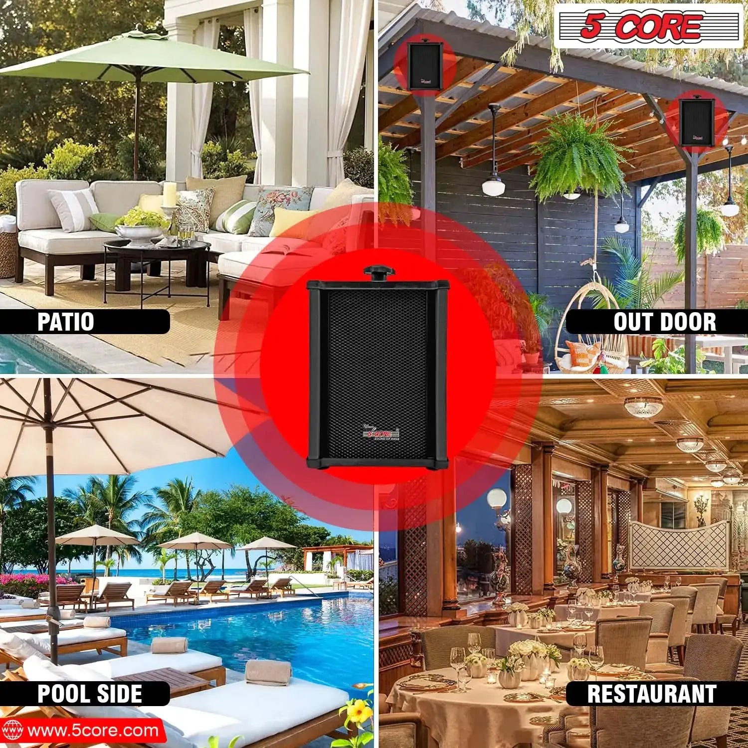 5Core Outdoor Speakers Stereo In Wall 100W Peak Passive Home Audio System ryshop
