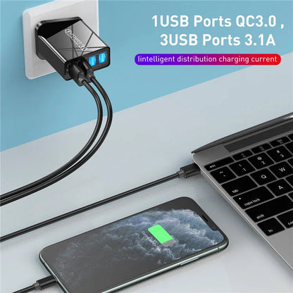 USLION 48W UK USB Charger Quick QC 3.0 4 Port USB Charger ryshop