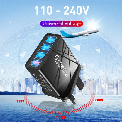 USLION 48W UK USB Charger Quick QC 3.0 4 Port USB Charger ryshop