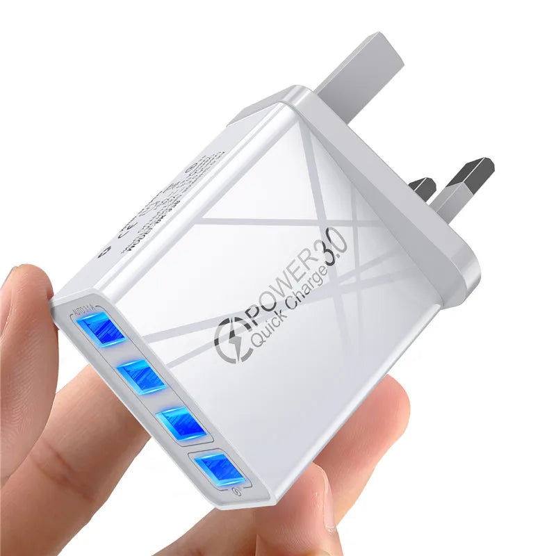 USLION 48W UK USB Charger Quick QC 3.0 4 Port USB Charger ryshop