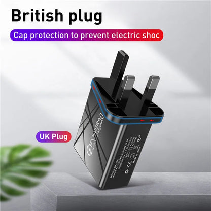 USLION 48W UK USB Charger Quick QC 3.0 4 Port USB Charger ryshop
