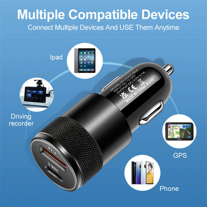 USB Car Charger Type C Dual Ports Fast Charging Phone Adapter ryshop