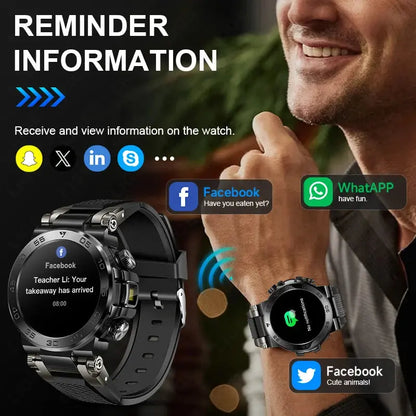 LIGE 1.53" HD Men Smart Watch With LED Flashlight Outdoor Sports IP68 Waterproof Fitness Tracker Bluetooth Call Smartwatch Man