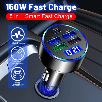 Fast Charging 150W 5 Ports Car Charger PD QC3.0 ryshop
