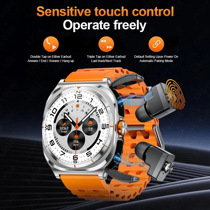 LIGE Headset Smart Watch 2 In 1 TWS Wireless Headphone BT Call Music Smartwatch Health Monitoring 400mAh Waterproof Sports Watch