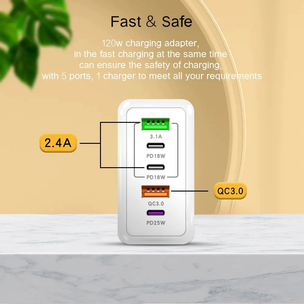 Total 120W 5 Ports USB Charger - Fast Charging Wall Adapter ryshop