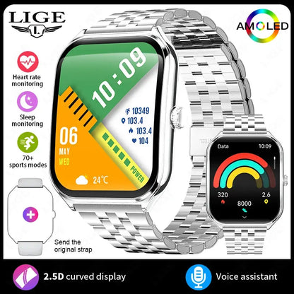 LIGE For HUAWEI Ultra-Thin Smart Watch 1.96" AMOLED Curved Screen Bluetooth Call Heart Rate Blood Pressure Men Women Smartwatch