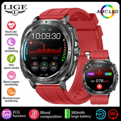 LIGE 2025 New Healthy Blood Fat Uric Acid Smart Watch Men ECG+PPG Micro Physical Examination Body Temperature BT Call Smartwatch