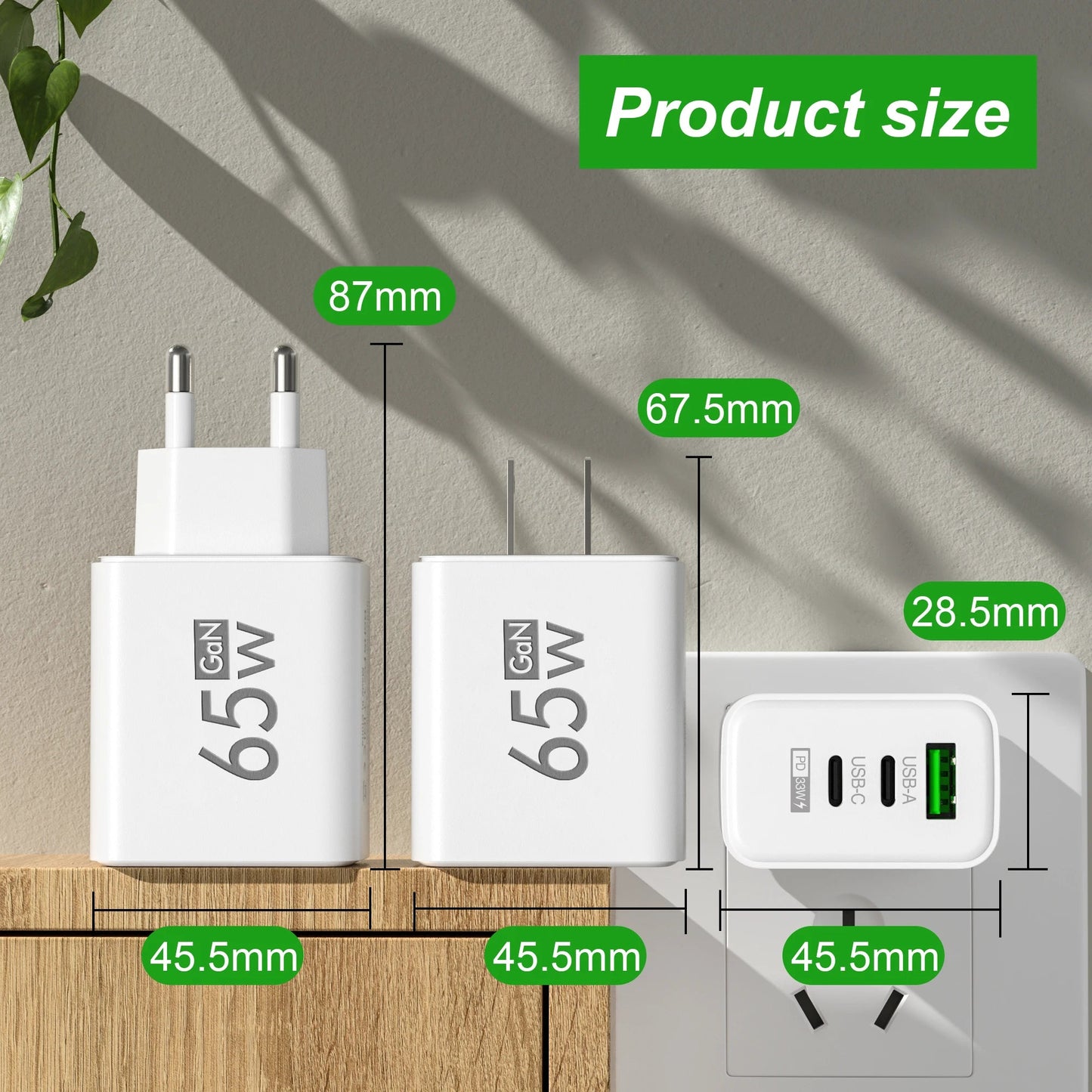 65W GaN USB Fast Charging Type C PD Charger ryshop