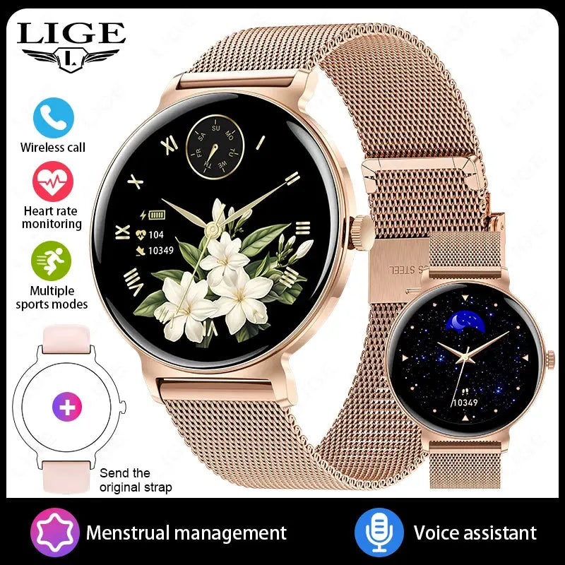LIGE New 8mm Ultra Slim 1.27" HD Smart Watch Women Heart Rate Female Menstrual Period Health Monitor BT Call Fashion Smartwatch