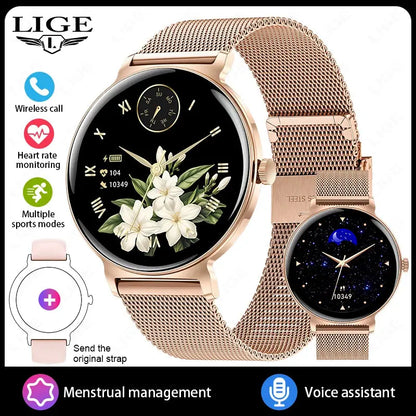 LIGE New 8mm Ultra Slim 1.27" HD Smart Watch Women Heart Rate Female Menstrual Period Health Monitor BT Call Fashion Smartwatch