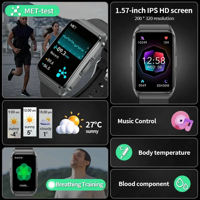 LIGE 2025 New AI Diagnosis Blood Lipids Uric Acid Body Composition Test Smart Watch Men ECG+PPG Bluetooth Call Health Smartwatch