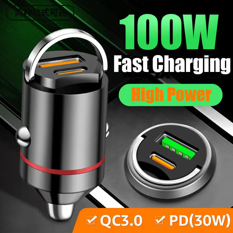 100W Dual Ports Mini USB Car Charger - Super Fast Charging Adapter ryshop
