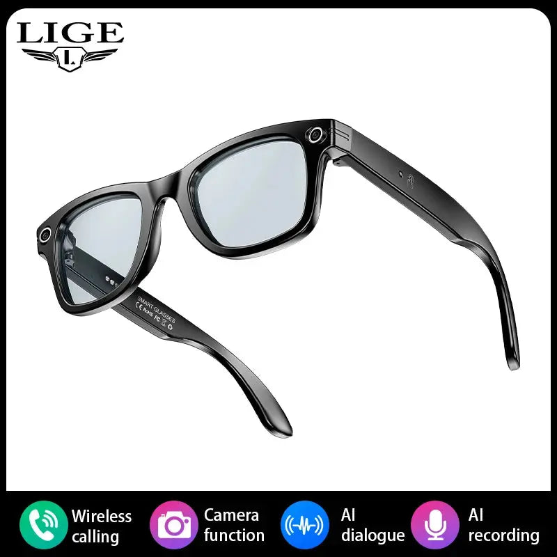 LIGE AI Smart Glasses 720P Camera Video Recorder Bluetooth Call 260mAh Battery Voice Assistant Control Sunglasses For Men Women ryshop