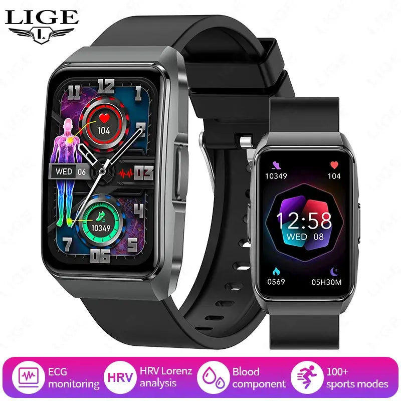 LIGE 2025 New AI Diagnosis Blood Lipids Uric Acid Body Composition Test Smart Watch Men ECG+PPG Bluetooth Call Health Smartwatch