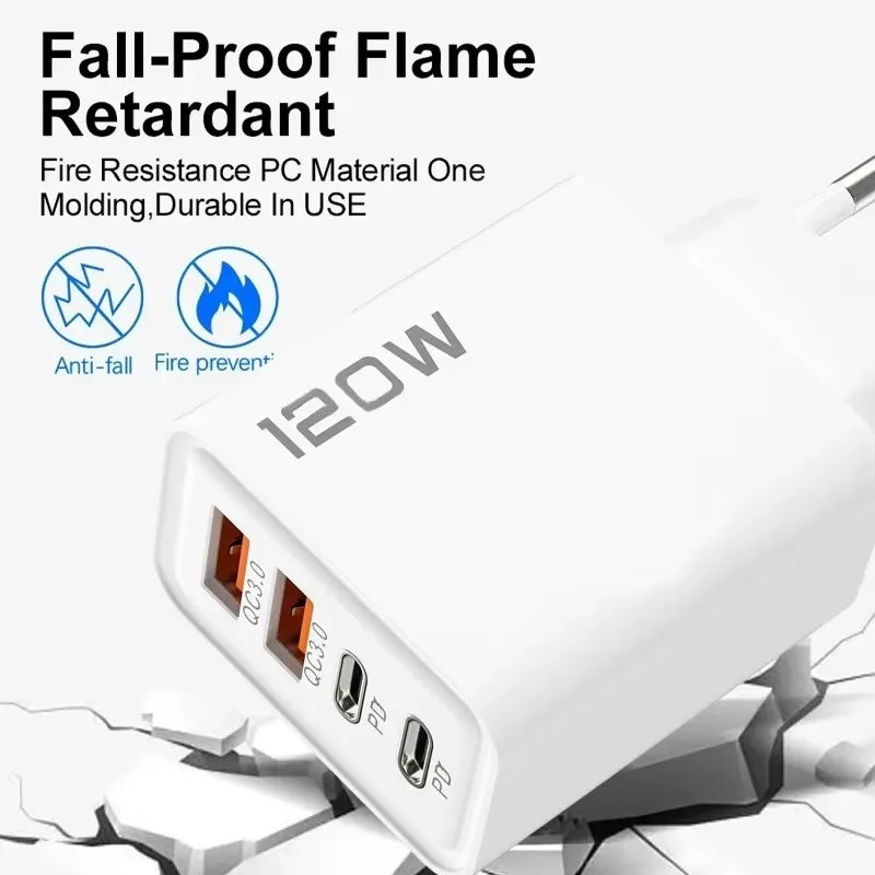120W 4 Port USB Type C Charger - Fast Charging Adapter for Devices ryshop