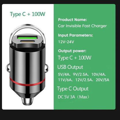 100W Dual Ports Mini USB Car Charger - Super Fast Charging Adapter ryshop