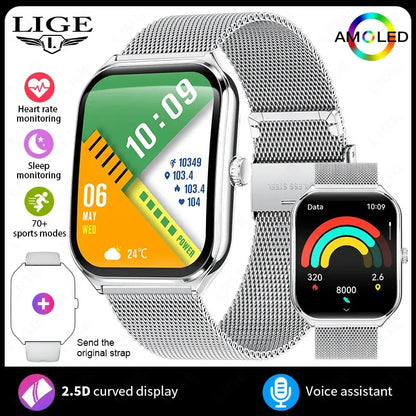 LIGE For HUAWEI Ultra-Thin Smart Watch 1.96" AMOLED Curved Screen Bluetooth Call Heart Rate Blood Pressure Men Women Smartwatch