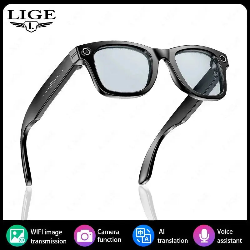 LIGE AI Smart Glasses 8MP Camera Video Recording Translator Sunglasses Men Women Bluetooth Call Music Play Color-Changing Lenses ryshop