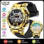 LIGE 1.53" HD Men Smart Watch With LED Flashlight Outdoor Sports IP68 Waterproof Fitness Tracker ryshop