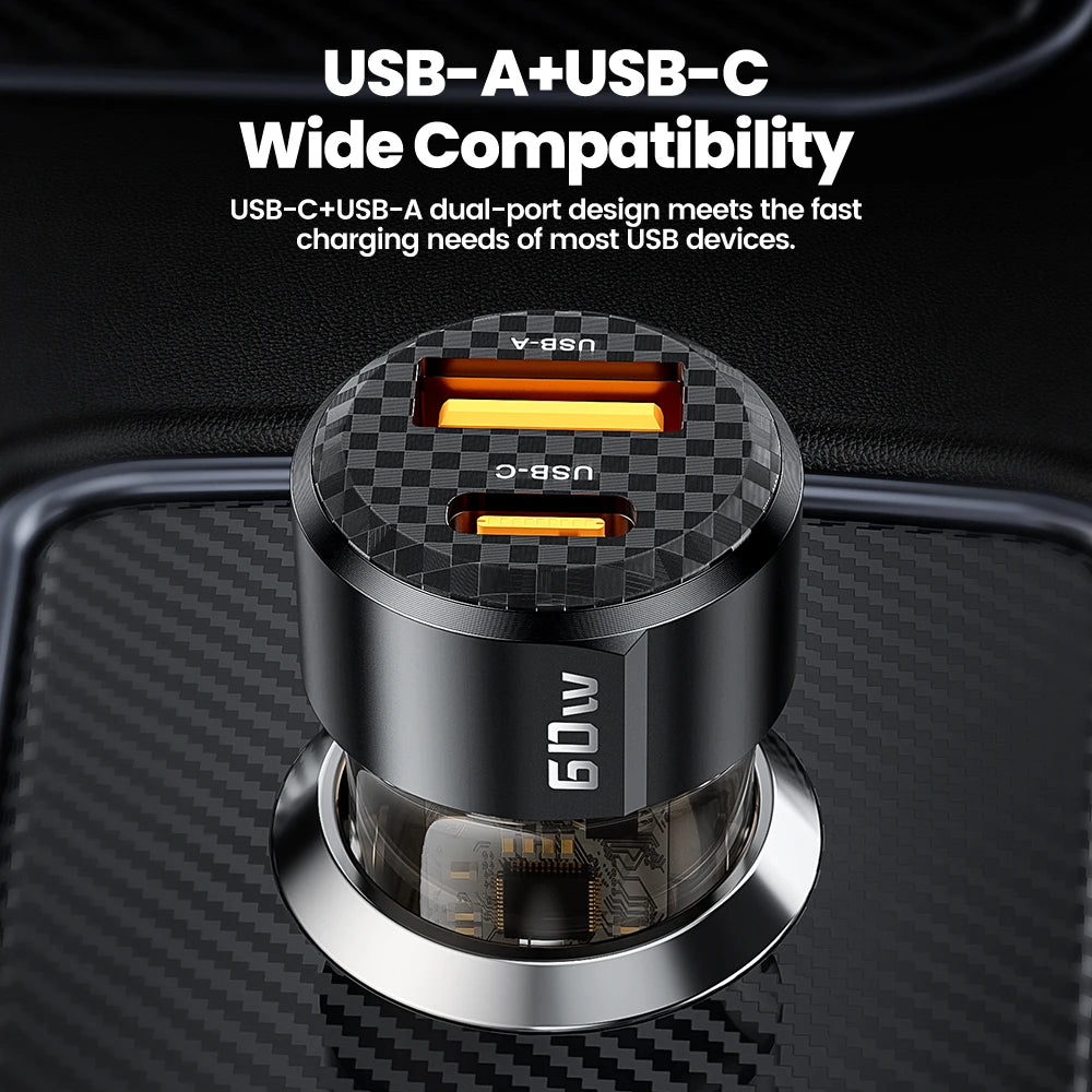 Toocki Transparent USB Type C Car Charger PD QC 3.0 Fast Charging 60W ryshop