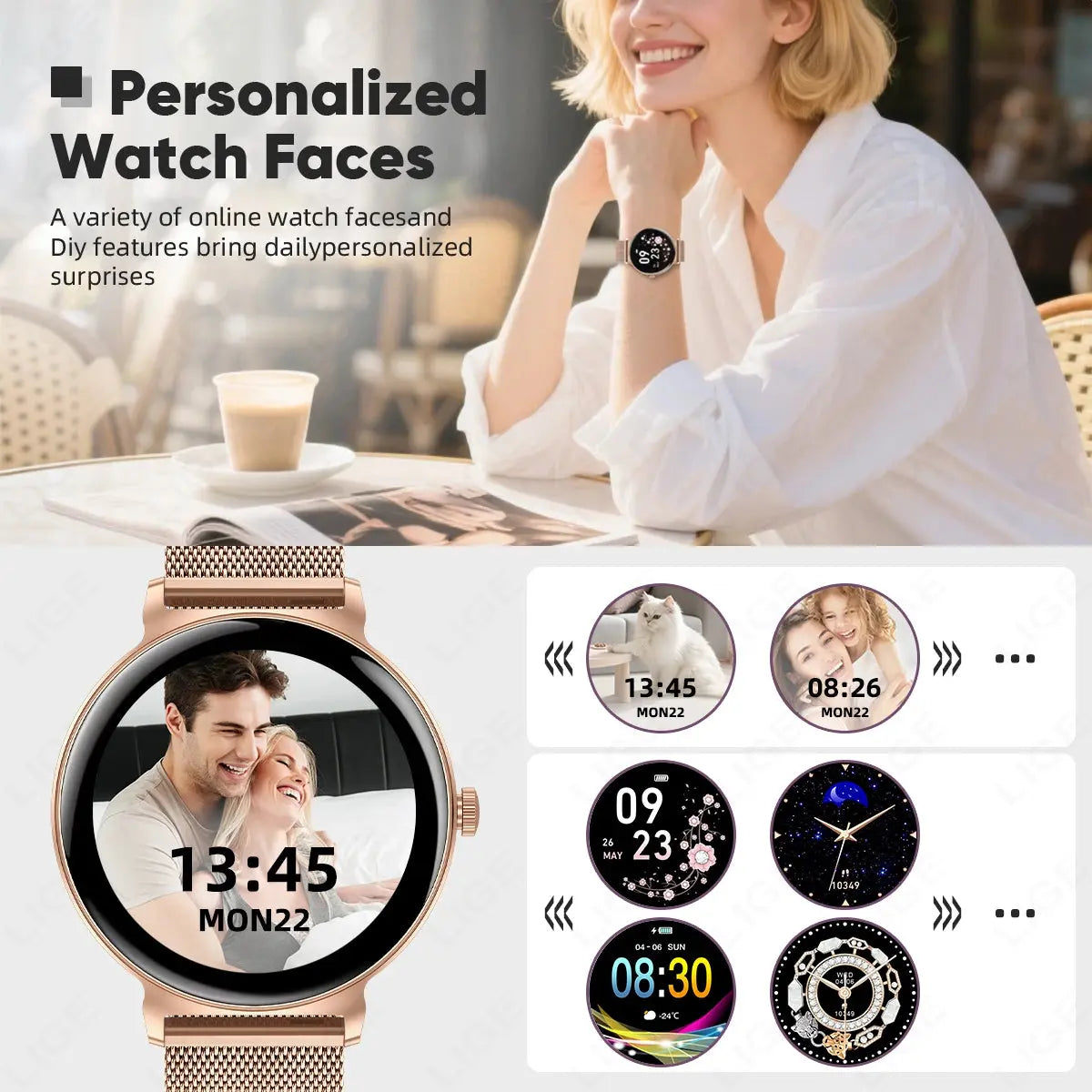 LIGE New 8mm Ultra Slim 1.27" HD Smart Watch Women Heart Rate Female Menstrual Period Health Monitor BT Call Fashion Smartwatch