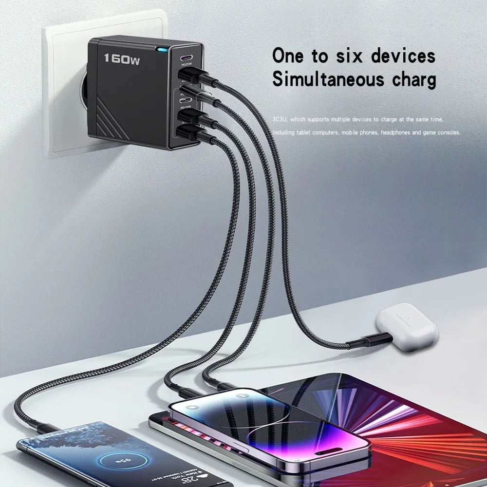 160W 6 Ports PD Fast Charging Wall Adapter ryshop
