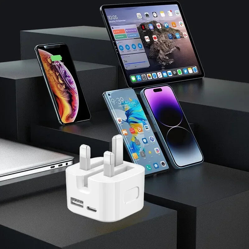 Super Fast Quick Charging Dual Ports PD A+C 20W 35W UK GB AC Home Travel USB C Charger ryshop