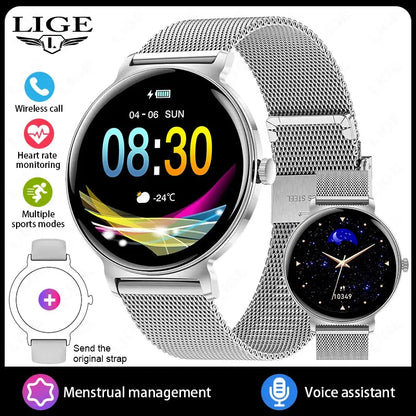 LIGE New 8mm Ultra Slim 1.27" HD Smart Watch Women Heart Rate Female Menstrual Period Health Monitor BT Call Fashion Smartwatch