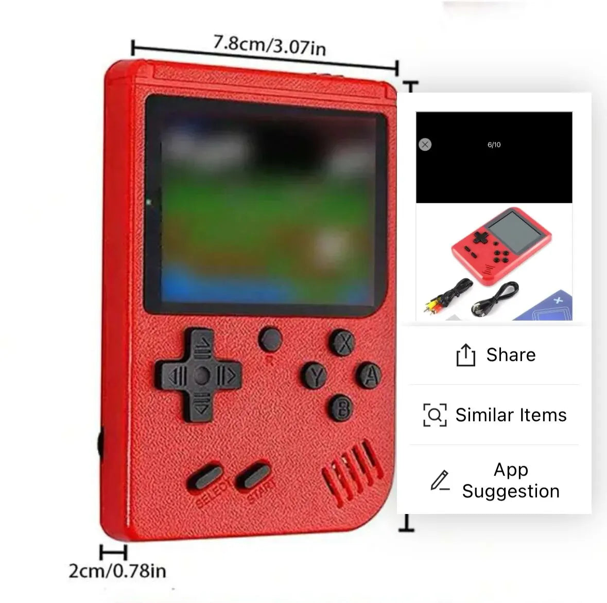 Red Retro Classic Games Handheld Game Console ryshop