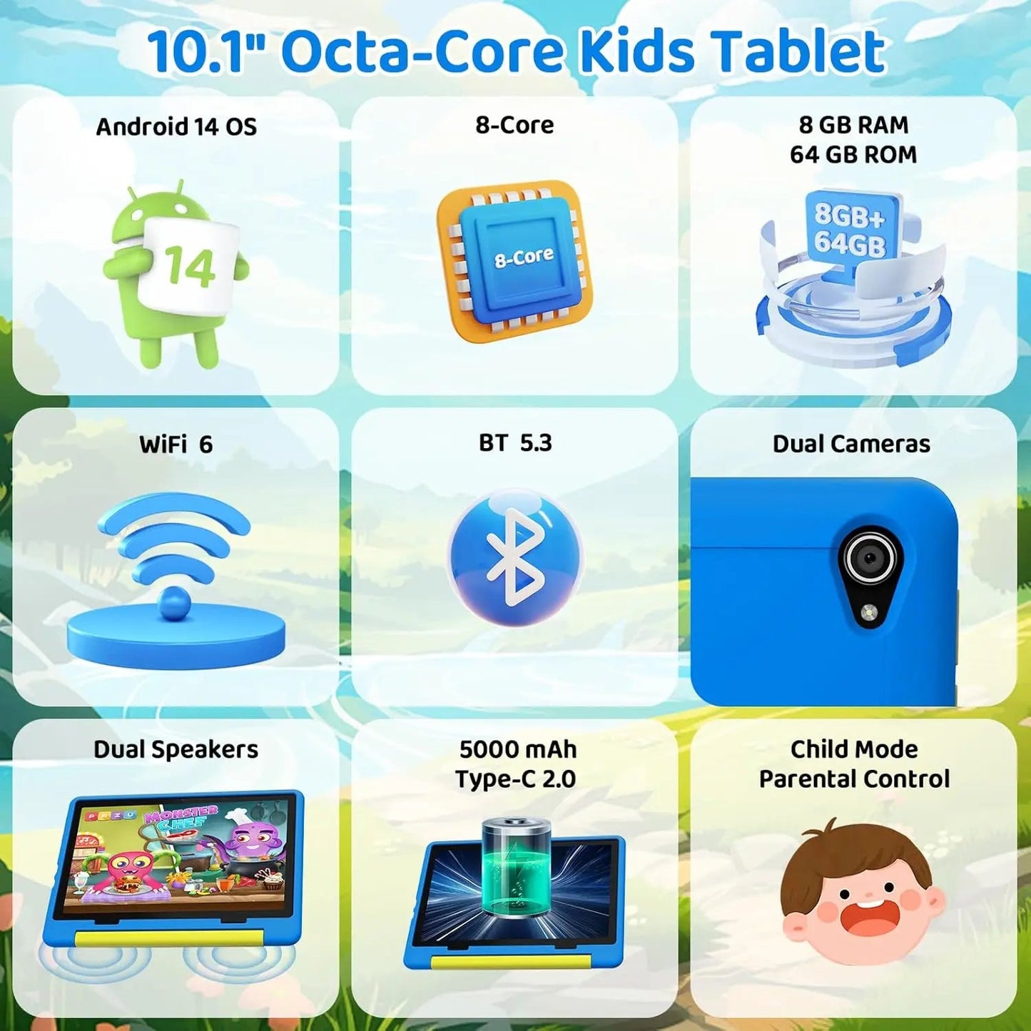 URAO 10 Inch Cartoon Pattern Kids Tablet ryshop