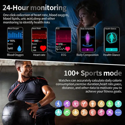 LIGE 2025 New AI Diagnosis Blood Lipids Uric Acid Body Composition Test Smart Watch Men ECG+PPG Bluetooth Call Health Smartwatch