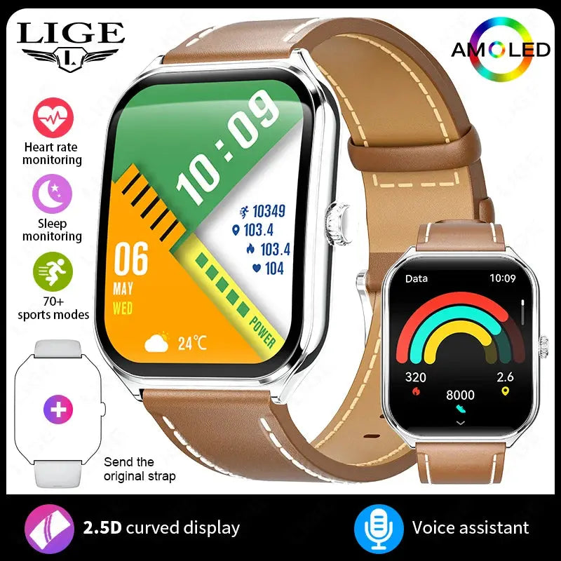 LIGE For HUAWEI Ultra-Thin Smart Watch 1.96" AMOLED Curved Screen Bluetooth Call Heart Rate Blood Pressure Men Women Smartwatch