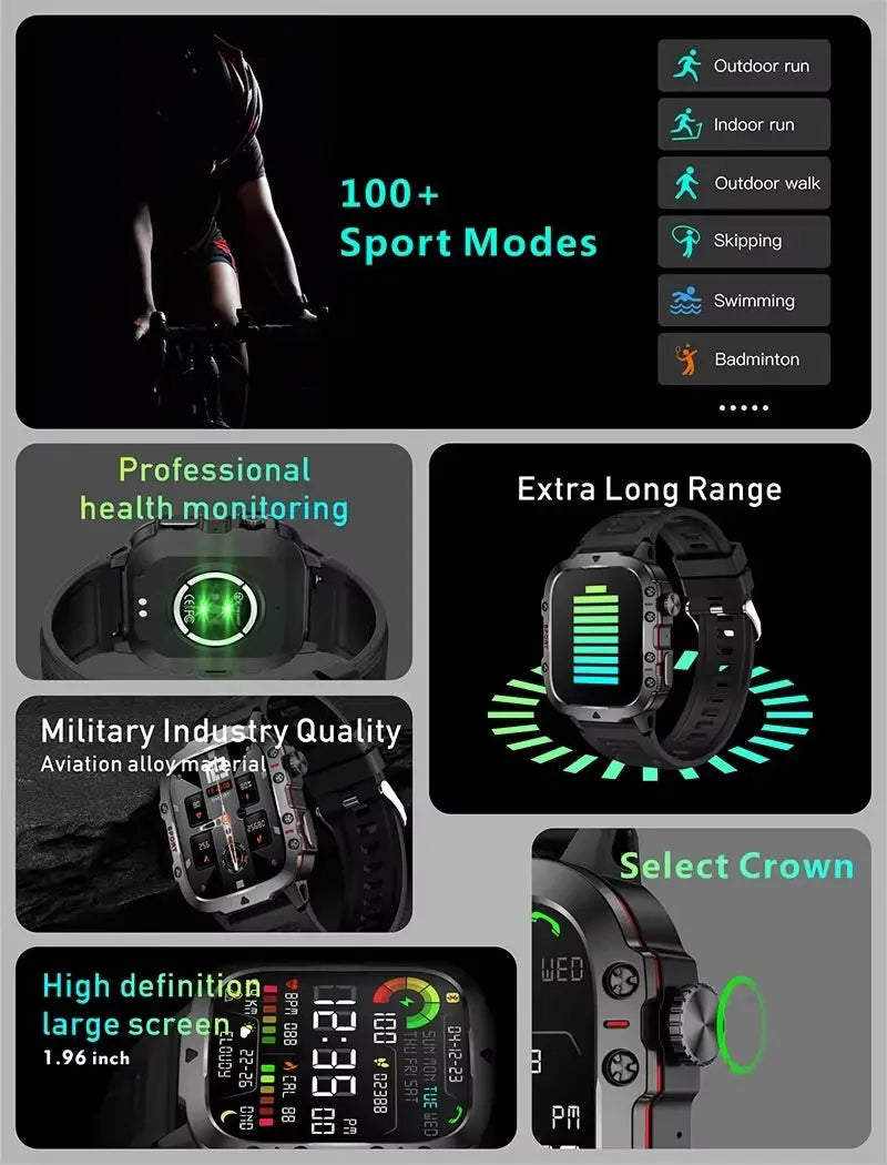 LAXASFIT 2025 Rugged Military Smart Watch for Men ryshop