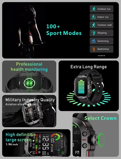 LAXASFIT 2025 Rugged Military Smart Watch for Men ryshop
