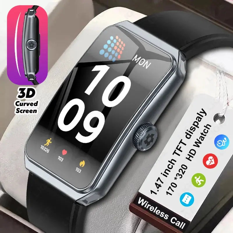 LIGE 2025 New 1.47" HD Curved Screen Smartwatch Men Women Bluetooth Call AI Voice Fitness Tracker Smart Watch For Android IOS