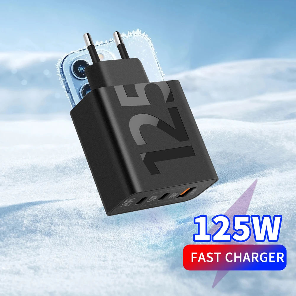 125W 3 Ports USB Type C Fast Charging Phone Charger Adapter ryshop