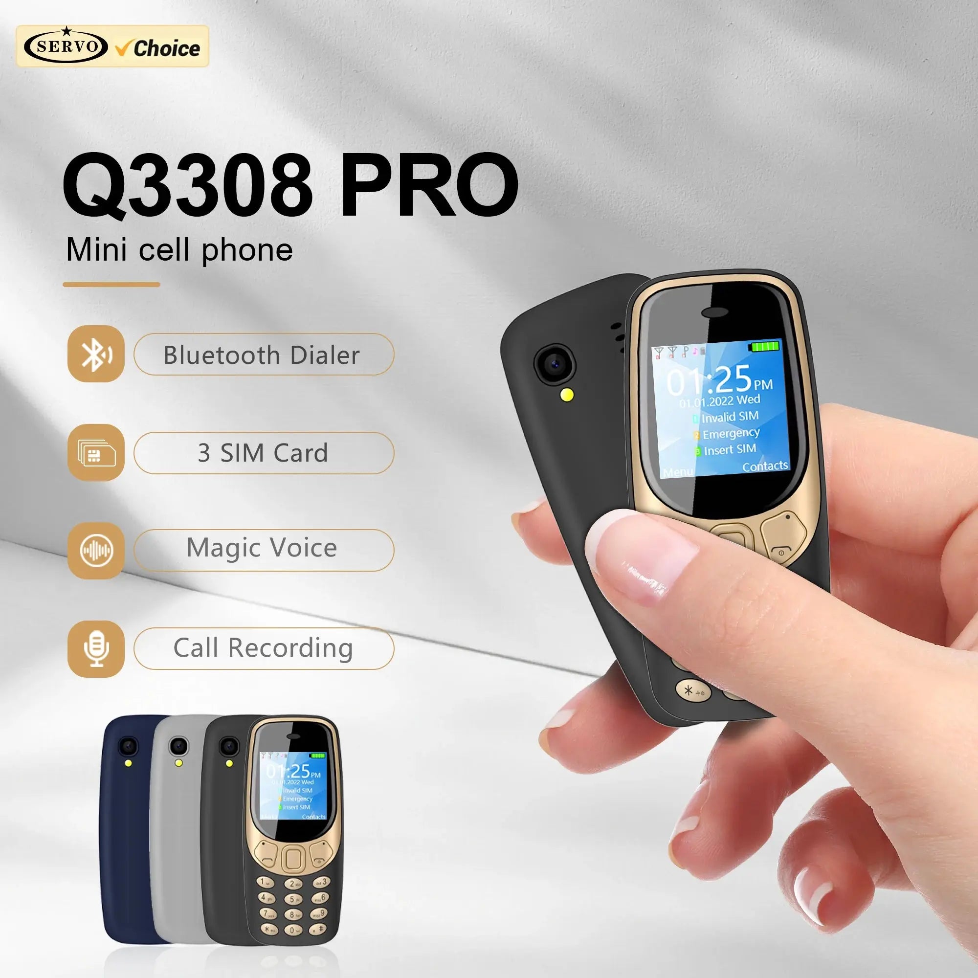 SERVO Q3308 PRO 3 SIM Standby Mini Mobile Phone ryshop